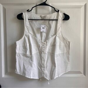 American Eagle Outfitters White Tank Top Button Up Back Tie Cowgirl NWT Size L
